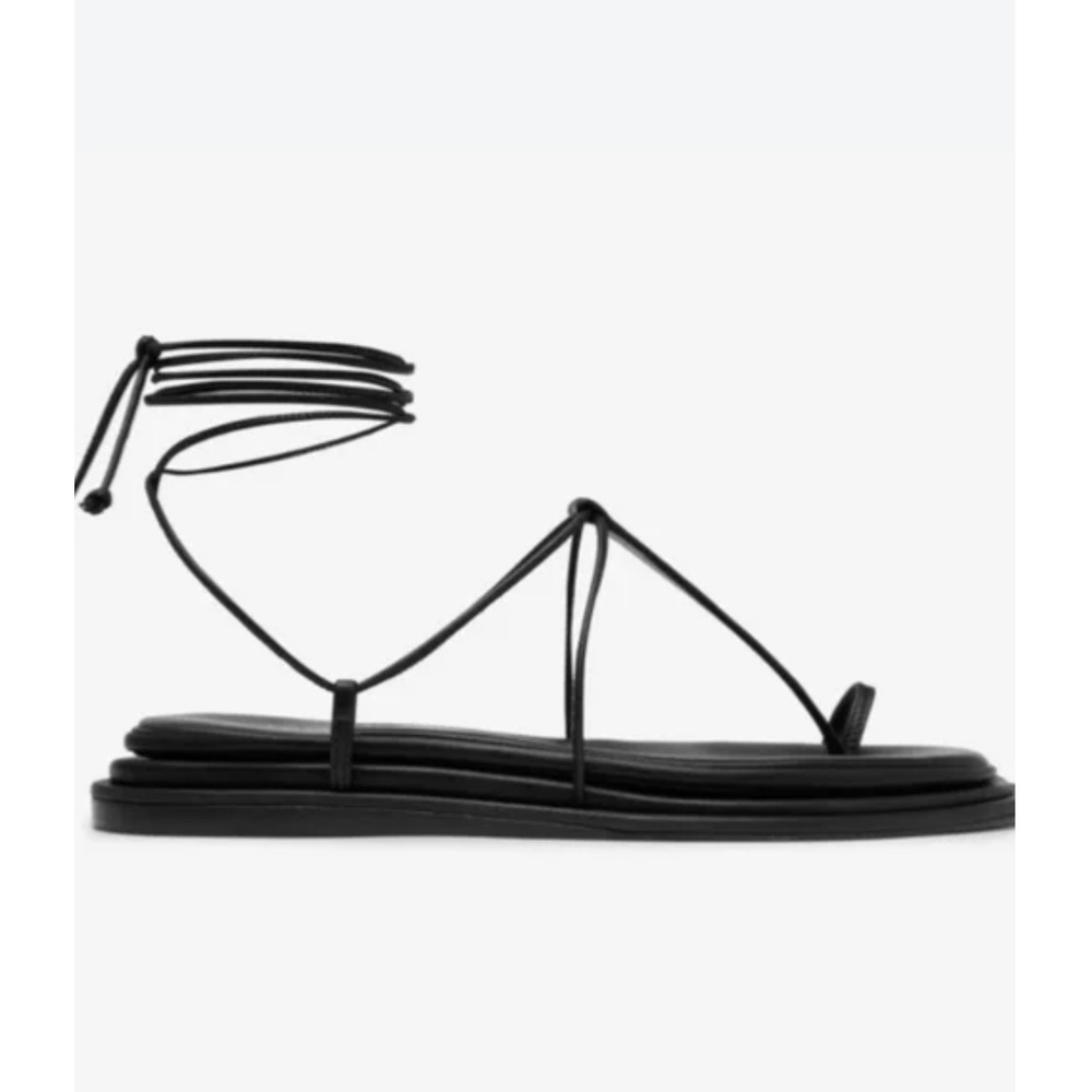 Tamara Mellon Sandals Womens 9 Black Leather Solstice Thong Strap Wrap Sandals